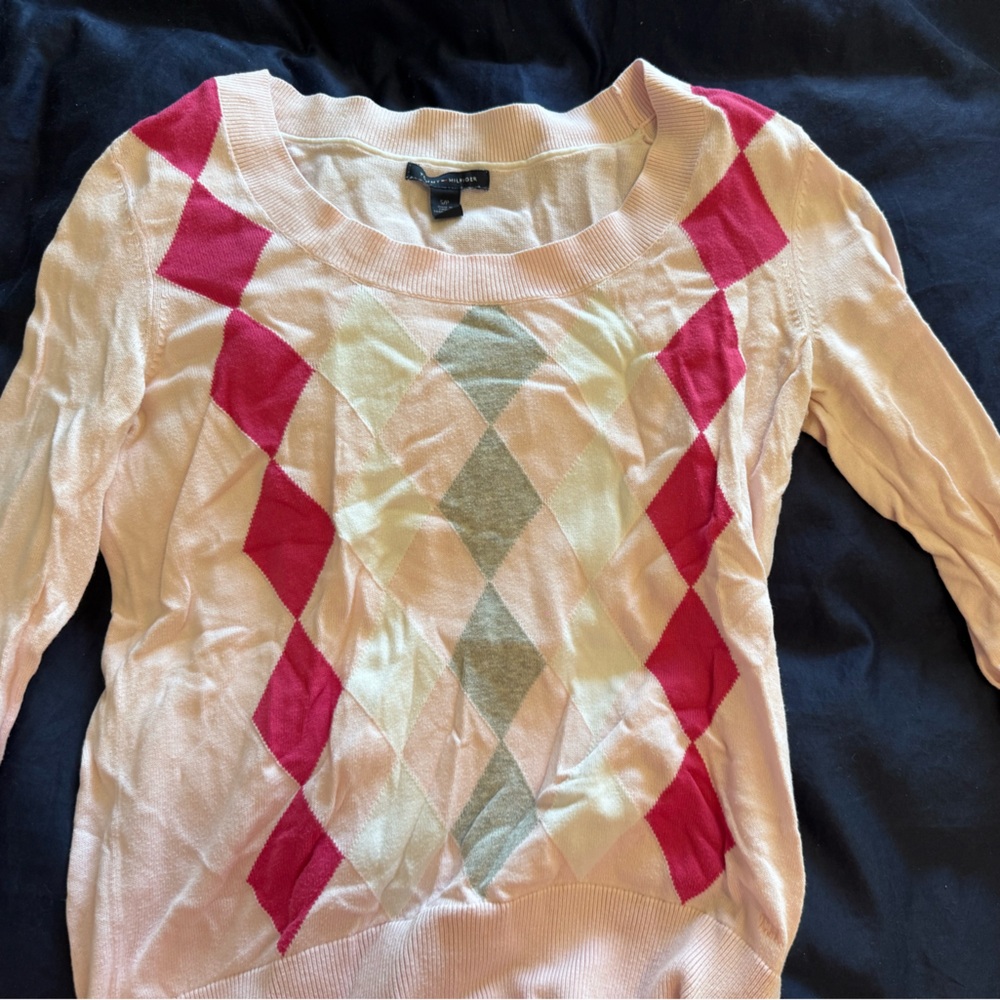 Tommy Hilfiger Pink and Red Argyle Sweater